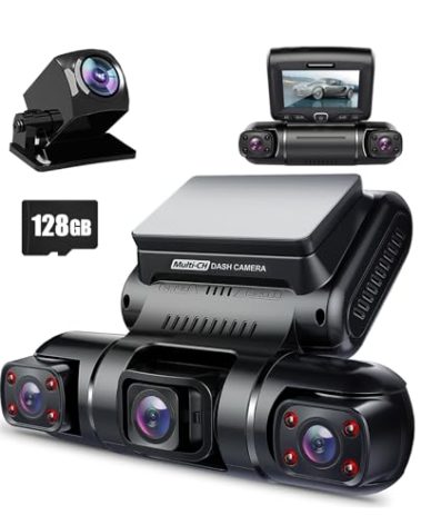 PRUVEEO 360 Degree View 4 Channel Dash Cam Front and Rear Inside Left Right, Dash Camera for Cars, Built-in GPS WiFi Night Vision, 24/7 Recording Parking Mode Monitor, Free 128G Card
