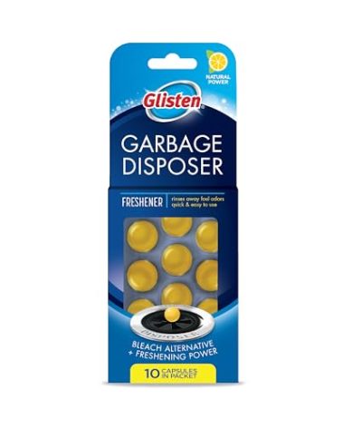 Glisten Garbage Disposer Freshener, Sink Disposal Odor Eliminator, Quick and Easy-to-Use, Lemon Scent, 10 Capsules