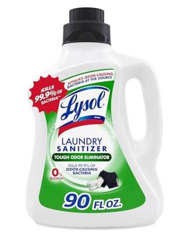 Lysol Tough Odor Eliminator Laundry Sanitizer Additive, Sanitizing Liquid for Gym Clothes and Activewear, 0% Bleach, Eliminates Odor Causing Bacteria, 90oz