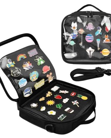 BOHEMIABY Enamel Pin Display Book, Collections Travel Pin Trading Book, Large Pin Display Board with Digital Label & Shoulder Straps, Suitable for Storing Enamel Pins (6 Page Pin Display Board)