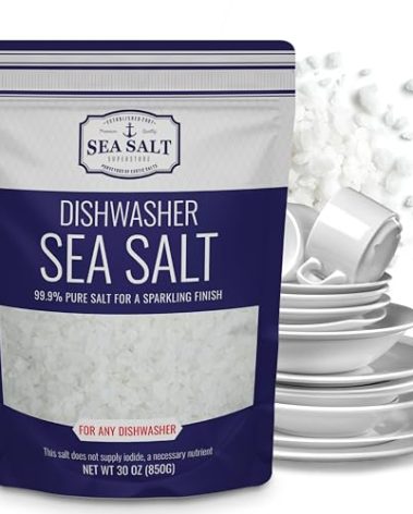 Dishwasher Salt, Natural Water Softener, Food Grade Coarse Sea Salt Compatible with Miele, Thermador, Whirlpool, & Bosch Dishwasher, 30 oz Bag