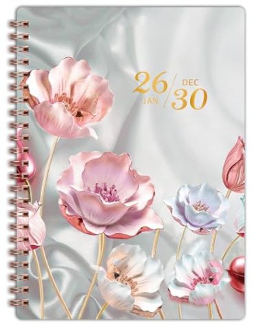 2026-2030 Monthly Planner - 5 Year Monthly Planner/Calendar 2026-2030 Spiral Bound, Jan. 2026 - Dec. 2030, 6.4" x 8.5" Planners with Tabs, 60 Month Calendar, Two-Side Pocket - Pink Flower