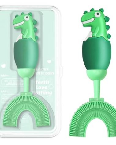ZMRZ U-Shaped Toothbrush for Kids Ages 2-7， Soft Food-Grade Silicone for Sensitive Gums， 360° Teeth Cleaning Design，Training & Travel-Friendly Toddlers' Toothbrush (Green)