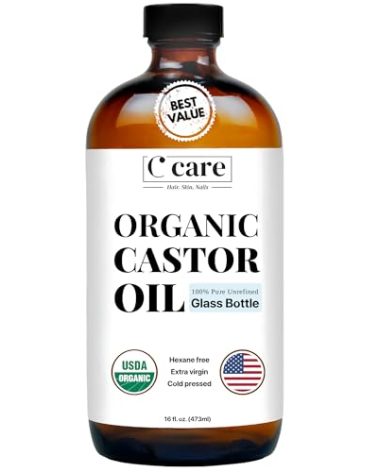 Castor Oil 100% Pure Organic Cold Pressed Unrefined Glass Bottle | USDA Certified Organic | Hexane Free Extra Virgin | For Hair Growth Eyebrows Eyelashes Skin and Castor Oil Pack Wrap | 16oz