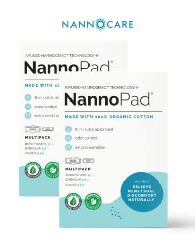NannoPad Multipack Pads and Pantyliners - Certified Organic Cotton Pads - Regular, Super and Pantyliners for Full-Cycle Protection - Minimize Odors (36 Count (Pack of 2)) Nannocare