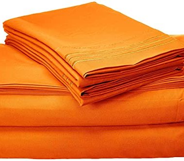 CELINE LINEN 1800 Series Hotel Quality Super Soft Wrinkle Resistant & Fade Resistant Beautiful Design on Pillowcases 4-Piece Sheet Set, Deep Pocket Up to 16inch, Full Elite Orange