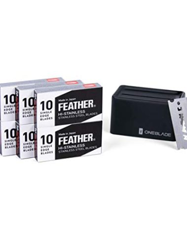 60 Feather FHS-10 Japanese Steel Razor Blades - Refill for OneBlade Core, Hybrid, & Genesis Razors - Single Blade Razor
