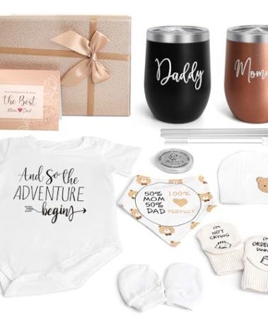 New Mom Gifts for Women, Top Pregnancy Gifts for New Parents Gender Reveal Gifts with Mom and Dad Tumbler Set for First Time Moms, Expecting Parents to Be, Gender Reveal, Baby Shower…