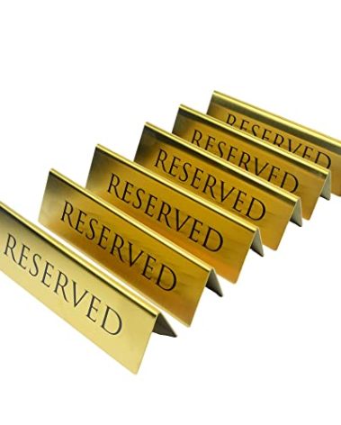 Golden Metal Table Top Reserved Sign for Restaurants, Wedding, Ceremony and Events, Double Sided Tent, 6x1.75 inches (Pack of 6)