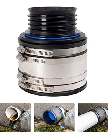 Fernco 4" ICON RC Pushfit DWV Coupling Sheared Off Pipe Connector with Shielded Coupler, Plastic, Cast Iron and Copper