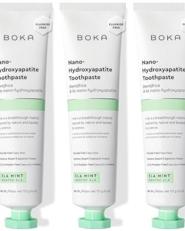 Boka Fluoride Free Toothpaste, Nano Hydroxyapatite Toothpaste, Appropriate for Sensitive Teeth - for Adult, Kids Oral Care - Ela Mint Flavor, 4 Fl Oz 3Pk US Manufactured