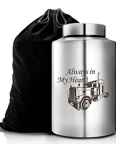 Truck Cremation Urn Large Urns for Human Ashes Always in My Heart Decorative Urn Funeral Urn Memorial Urn Large Keepsake Urn up to 220 lbs (Silver)