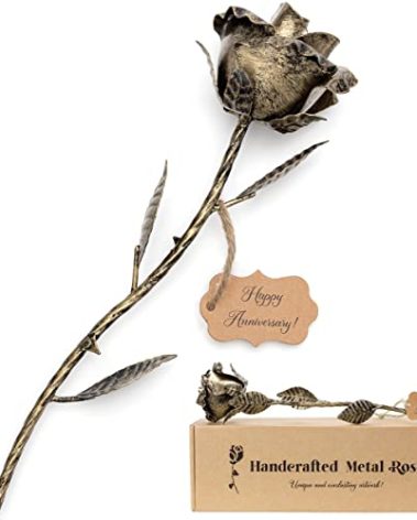 Bronze Anniversary 8 Year Gifts - Metal Rose 8th Anniversary for Her Bronze Gift, Everlasting Rose for 8 Year Wedding Handcrafted for Wife Eternal Artwork