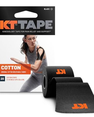 KT Tape, Original Cotton, Elastic Kinesiology Athletic Tape, 20 Count, 10” Precut Strips, Black