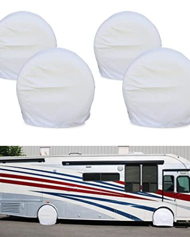 Leisure Coachworks Tire Covers for RV Wheel Set of 4 Motorhome Wheel White Covers Waterproof Soft Vinyl Tire Protectors Tire Covers Fits 40" to 42" Tire Diameters