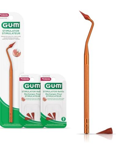 GUM Stimulator Permanent Handle - Long Handled Massager Remove Plaque & Promote Health (Handle + 2 Refill Packs)