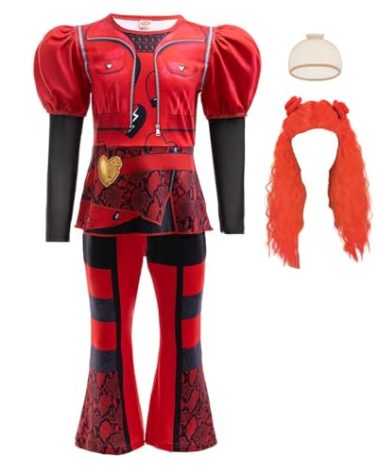 ZaisuiFun Girls Rise Red Costume with Wig Kids Movie Dress Up Outfits Halloween Birthday Party Role Play Clothes, 7-8 Years(Tag 150)