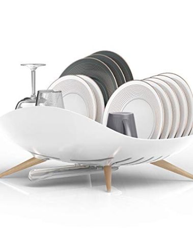 carrotez Dish Drying Rack, Dish Rack, Dish Drainer with Swivel Spout for Kitchen Counter, Auto Water Drainage, Durable, Rustproof, White