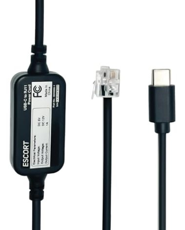 Escort USB-C to RJ11 Power Cord Radar Detectors Including MAX 360, MAX 360c, IX, IXc, 9500 IX, MAX II, MAX 3, MAX 4, MAX 360c MKII, MAX 360 MKII, MAXcam 360c, Redline 360c & Additional Models