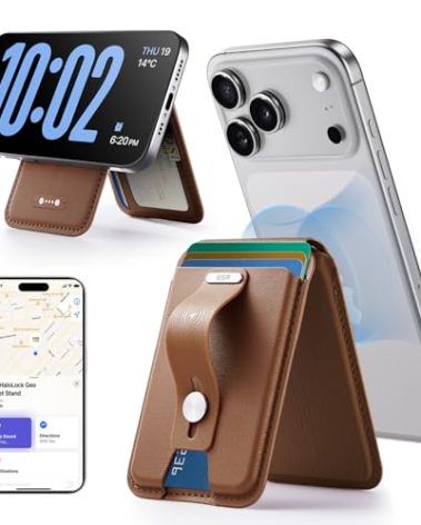 ESR Geo for Magsafe Wallet with Full Find My Functionality,5 Card-Holder, RFID Blocking, Magnetic Wallet for iPhone 17/16/15/14/13/12 Series, with Adjustable Stand, Brown