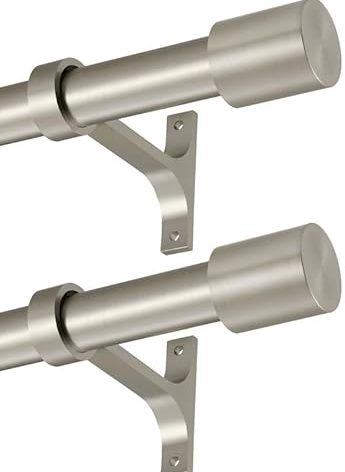 2 Pack Curtain Rods 72 to 144 Inch, Adjustable Window Treatment Rods, 1-Inch Telescoping Drapery Rods with Cap Finials, Brushed Nickel