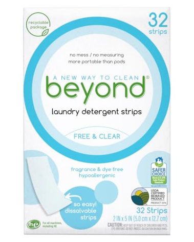 Beyond Laundry Detergent Strips [32 strips] - Free & Clear - Eco-friendly, Hypoallergenic. Travel friendly. Dissolvable Strips.