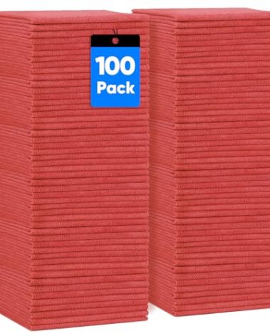 HOMEXCEL Red Shop Towels 100 Pack, Reusable Microfiber Cleaning Cloth Bulk, Multipurpose Microfiber Towels for Car, House and Kitchen, Highly Absorbent Cleaning Rags 11.5 x 11.5 inch