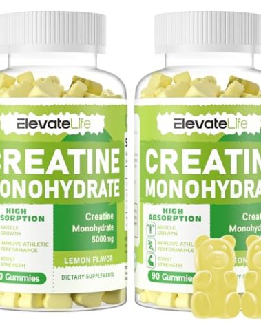 ElevateLife Creatine Monohydrate Gummies 5g for Men Women - Sugar Free Chewable Supplement. 180 Gummies Lemon