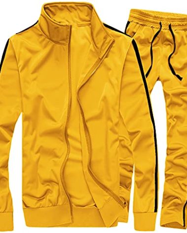 MACHLAB Men's Activewear Full Zip Warm Running Tracksuit Sports Set Casual Sweat Suit Yellow S