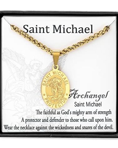 Zocomi Gold Saint St Michael Medal Necklace for Men Boys, St. Michael Archangel Pendant Chain Jewelry Catholic Christian Religious Baptism First Communion Confirmation Gifts Teenage Age Kids