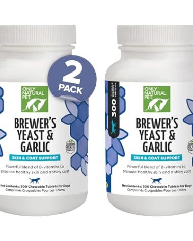 Only Natural Pet Brewer's Yeast & Garlic Chewables - All-Natural Flea & Tick Prevention for Dogs - Fortified with B Vitamins - Promotes Healthy Skin & Coat - 300 Count Tablet (2 Pack)