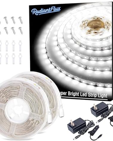 RadiantFlux 2 Sets of 10ft Light Strips,Dimmable 24V LED Strip Lights,White LED Strip Lights,Super Bright LED Light Strip,Flexible LED Lights for Bedroom,Cabinet,Mirror,Christmas Decor