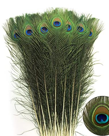 THARAHT 24pcs Peacock Feathers Long Natural in Bulk 35-40 inch 90-100 cm for Vase Craft Vase Wedding Home Party Christmas Day Decoration Peacock Feathers