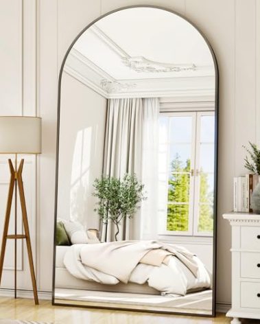 Easly Oversized Full-Body Mirror, 77" x 38" Arched Full-Length Mirror, Black Metal Frame, Floor Mirror for Bedroom, Living/Dressing Room, Gym - Stand/Wall Mounted/Leaning