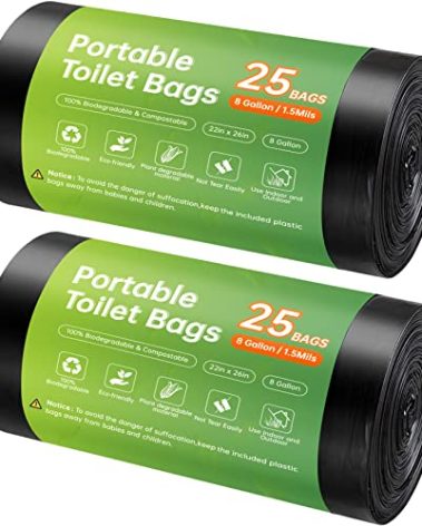 Winmoom Portable Toilet Replacement Bags, 50 Count, 8 Gallon Capacity, Compostable, Leak-Proof, Durable, Versatile, and Compatible