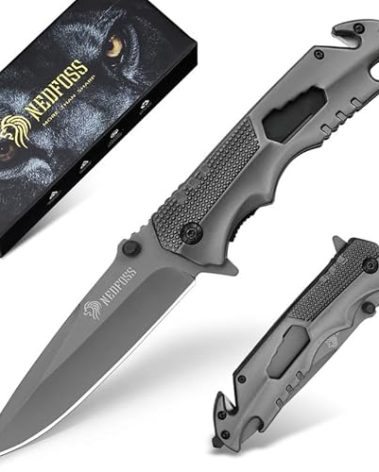 NedFoss FA48 Pocket Knife for Men with Bottle Opener, Glass Breaker, Seatbelt Cutter and Wrench, 5-in-1 Multitool Folding/Survival Knife for Emergency Rescue Situations, Home Improvements