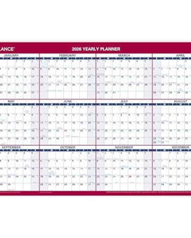 AT-A-GLANCE 2026 Erasable Calendar, Dry Erase Wall Planner, 36" x 24", Large, Vertical-Horizontal, Reversible (PM26B2826)