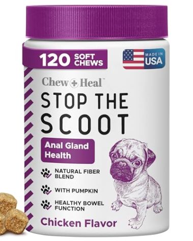 Stop The Scoot Fiber for Dogs - 120 Soft Chews with Pumpkin Powder for Healthy Anal Gland Function - Vet Recommended, Made in The USA