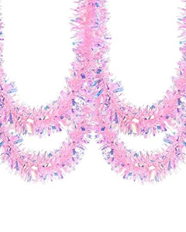 33FT Pink Christmas Tinsel Garland Metallic Tinsel Twist Garland Glitter Foil Decoration for Christmas Tree Wedding Party