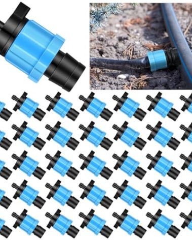 Frienda 100 Pcs Drip Tape Connector Fittings, Locks 1/4" Barb for 5/8" Drip Irrigation Fitting Kit Irrigation Tubing Connectors Tools Coupling Barbed Locking Fitting (Blue)