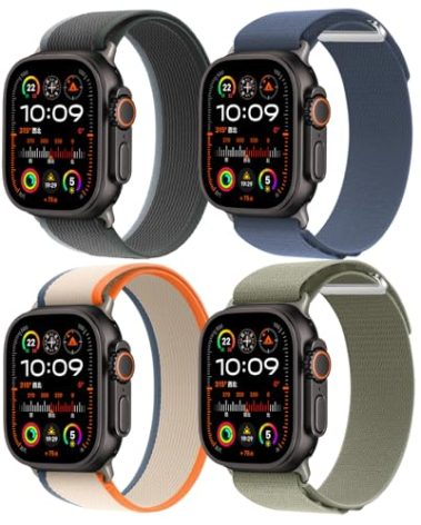 4 Pack Nylon Bands Compatible with Apple Watch Ultra 2/Ultra Band 49mm 46mm 45mm 44mm Men Women, Sport Breathable Trail Loop+Alpine Loop Bands Replacement for iWatch Series 10 9 8 7 6 SE 5 4 3 2 Ultra
