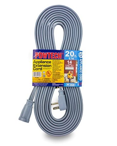 POWTECH Heavy Duty 20 FT Air Conditioner and Major Appliance Extension Cord UL Listed 14 Gauge, 125V, 15 Amps, 1875 Watts Grounded 3-PRONGED Cord