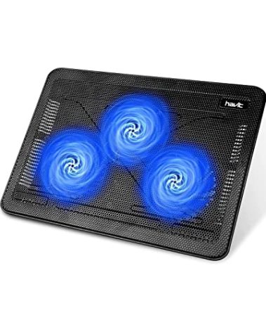 havit HV-F2056 15.6"-17" Laptop Cooler Cooling Pad - Slim Portable USB Powered (3 Fans), Black/Blue