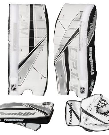 Franklin Sports Kids Street Hockey Goalie Pads Set - Youth Street Hockey Goalie Gear - Junior Blocker, Glove + Pads - Comp100 Adjustable Kids Street Hockey Equipment - Youth Large/XL, Black/Gray/White