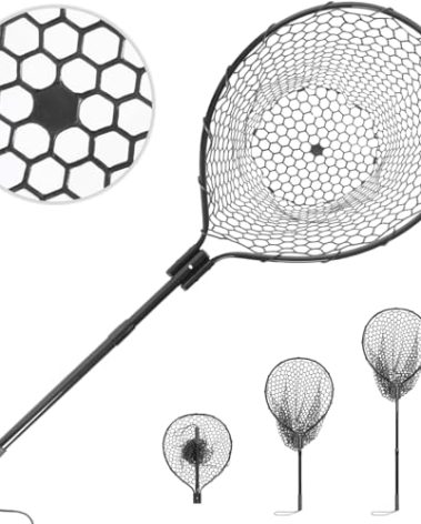 High Strength Large Landing Net - Fishing Net with Long Telescoping Handle and Soft Rubber Netting, Dip Net for Fishing, Ideal for Boat, Pier, River Angling (L - Full Rubber Netting)