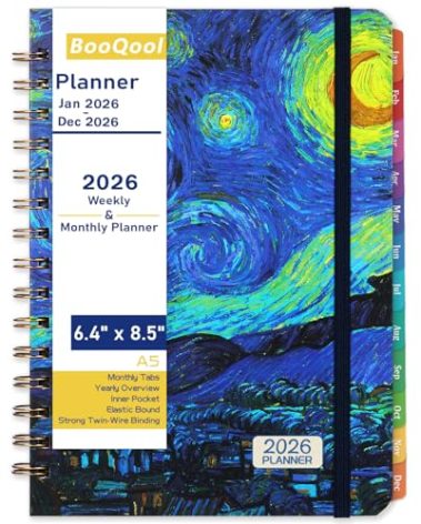 2026 Planner – Weekly ＆ Monthly Planner 2026, Jan.2026 - Dec.2026, 6.4" x 8.5", 2026 Calendar Planner with Tabs, Hardcover, Strong Binding, Thick Paper, Back Pocket, Elastic Closure, Inner Pocket