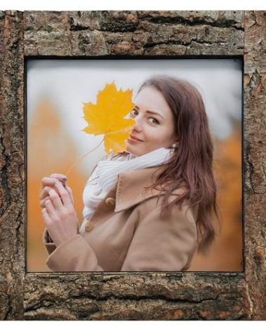 IKEREE 8x8 Rustic Picture Frames with Real Bark,Made of Natural Wood and Real Glass, Display Pictures for Tabletop or Wall Mounting