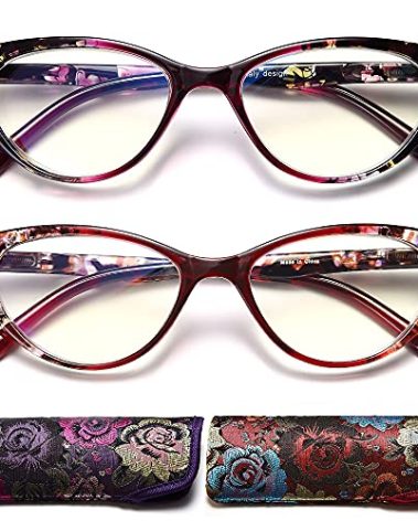 EYEURL Cat Eye Reading Glasses for Womens 2 Pairs Blue Light Blocking Readers +2.25 Ladies Computer Eyeglass Colorful Vintage Pattern Design