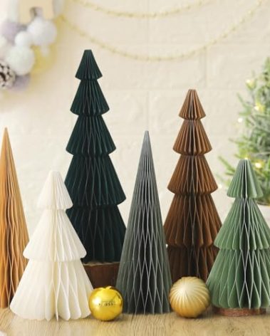 Watersay 6 Pcs Neutral Christmas Tree Honeycomb Centerpiece Minimalist 3D Paper Trees Centerpiece Modern Christmas Decor Rustic Reusable Table Decoration for Home Decor Xmas Gift(Green, Brown)
