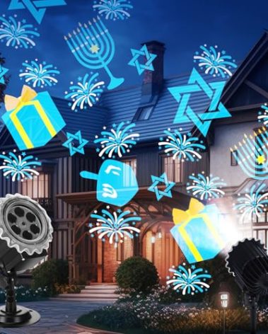 Lingvee Hanukkah Projector Light with 1 Film Slides Holiday LED Projector Lights Outdoor Reflectors Waterproof Landscape Decorative Rotation Lighting Movement Projection Lamp for Party(Menorah)